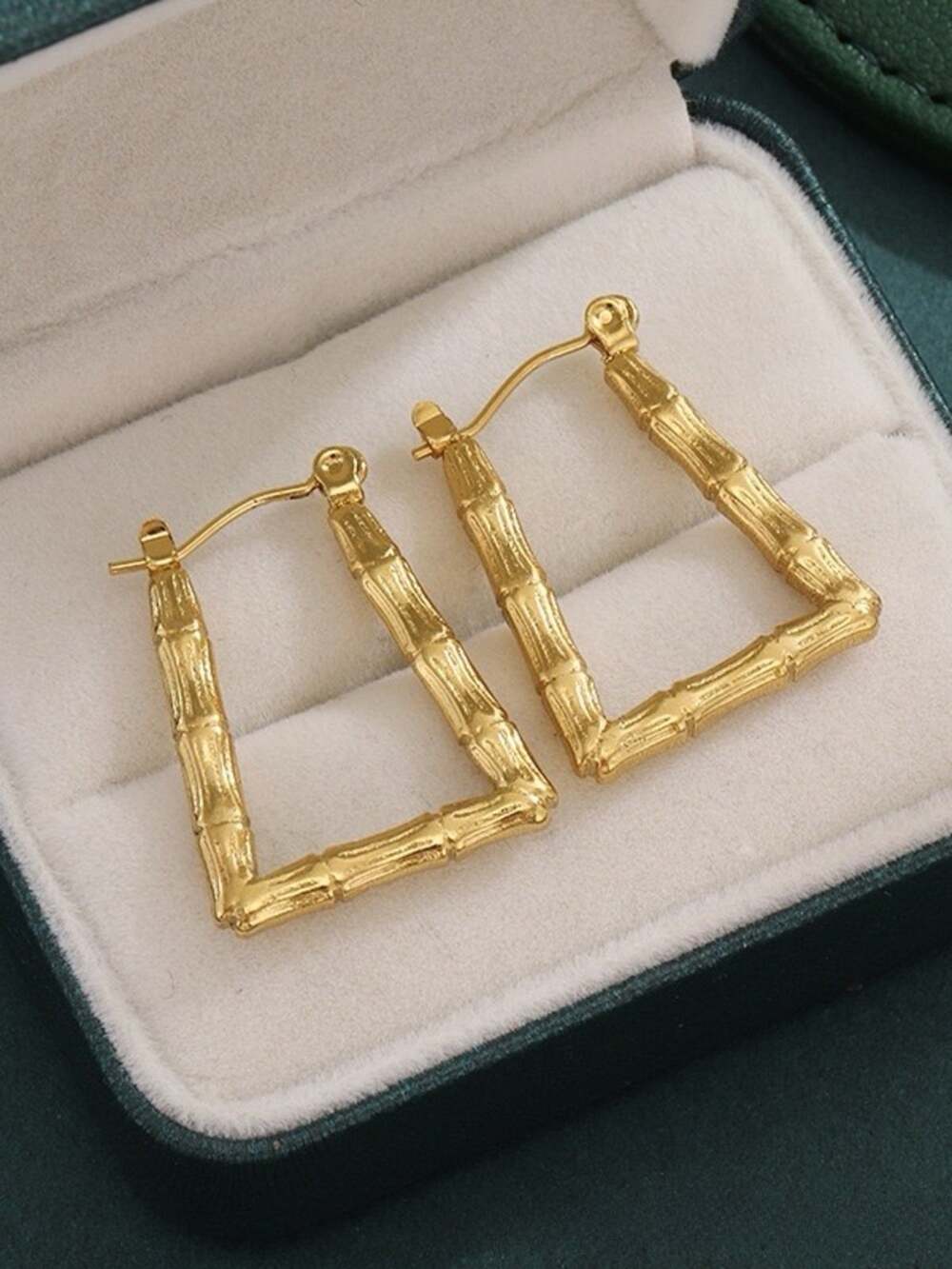 18K Gold Plated Bamboo Trapezoid Hoop Earrings